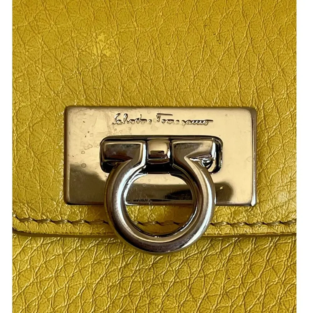 Salvatore Ferragamo Gancini Leather Long Wallet Yellow Luxury Designer Italy